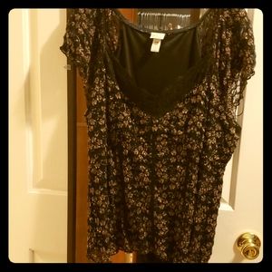 Venezia cap sleeve lace lined black/gold top 22/24
